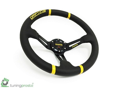 Рулевое колесо MOMO Drift style с выносом, кожа, желтые вставки